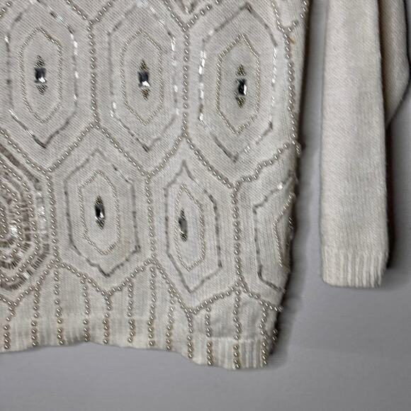 Vintage 1980s Victoria Jones Sweater Dress Pearls Beaded Rhinestone Petite Large - Picture 8 of 16